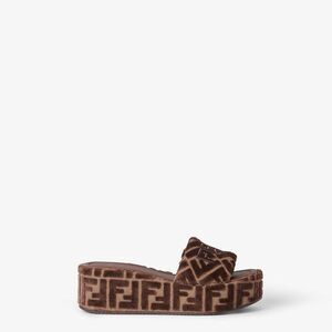 FENDI FF Motif Velvet Platform Slides Women BEIGCHOCO Wedges